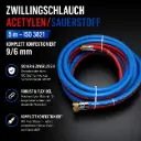 Zwillingsschlauch Acetylen/Sauerstoff 5 m – ISO 3821 – Komplett konfektioniert 9/6 mm