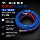 Zwillingsschlauch Acetylen/Sauerstoff 10 m – ISO 3821 – Komplett konfektioniert 9/6 mm