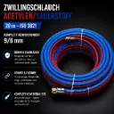 Zwillingsschlauch Acetylen/Sauerstoff 20 m – ISO 3821 – Komplett konfektioniert 9/6 mm