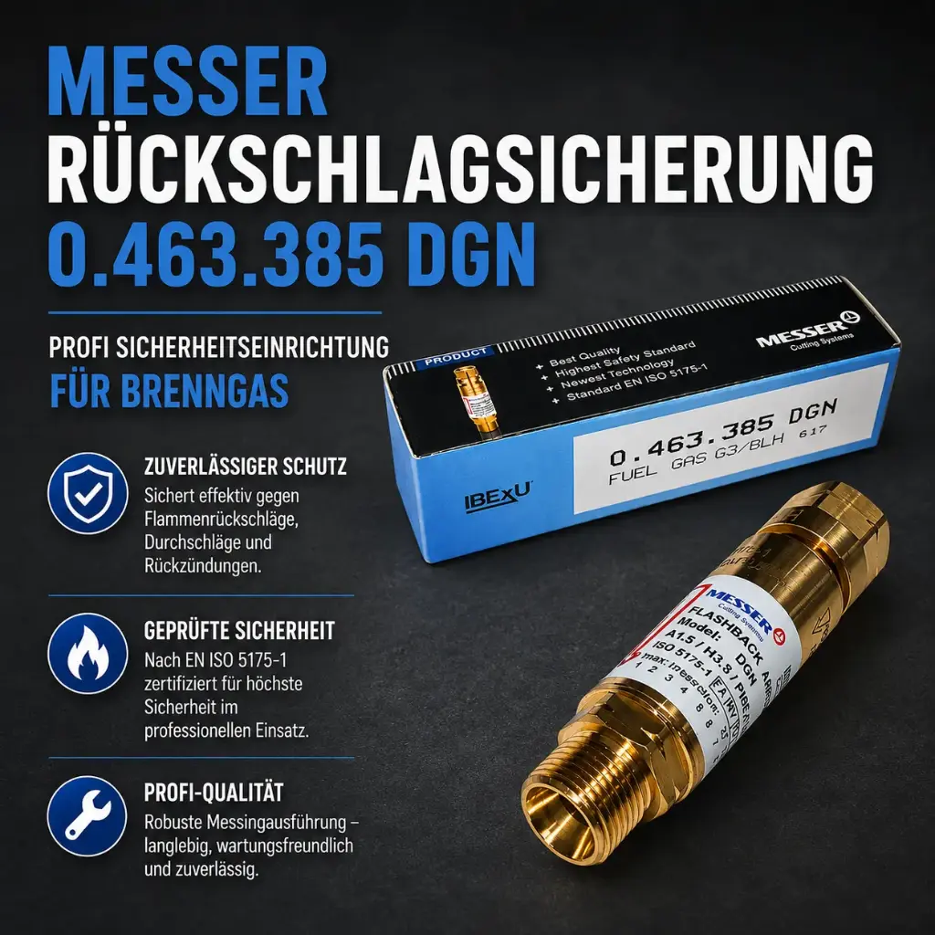 MESSER Rückschlagsicherung 0.463.385 DGN – Profi Sicherheitseinrichtung für Brenngas