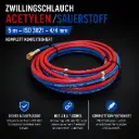 Zwillingsschlauch Acetylen/Sauerstoff 4 x 4 mm – 5 m mit Überwurfmuttern & Doppelschelle