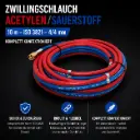 Zwillingsschlauch Acetylen/Sauerstoff 4 x 4 mm – 10 m mit Überwurfmuttern & Doppelschelle
