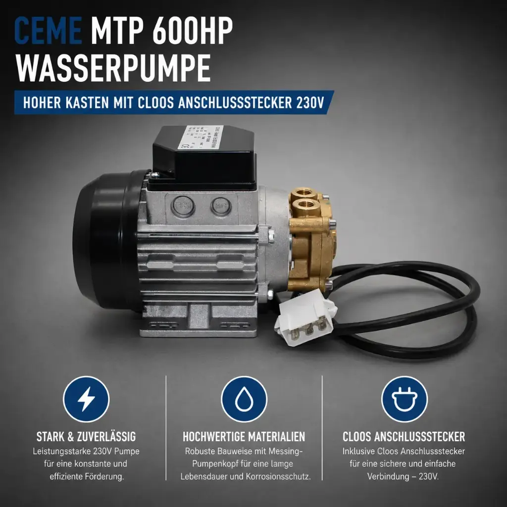 CEME MTP 600HP Wasserpumpe – Hoher Kasten mit Cloos Anschlussstecker 230V