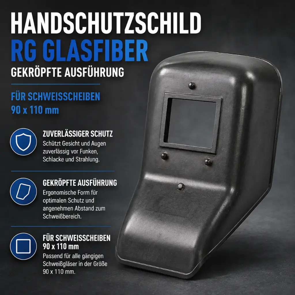 Handschutzschild RG Glasfiber gekröpfte Ausführung – für Schweißscheiben 90 x 110 mm