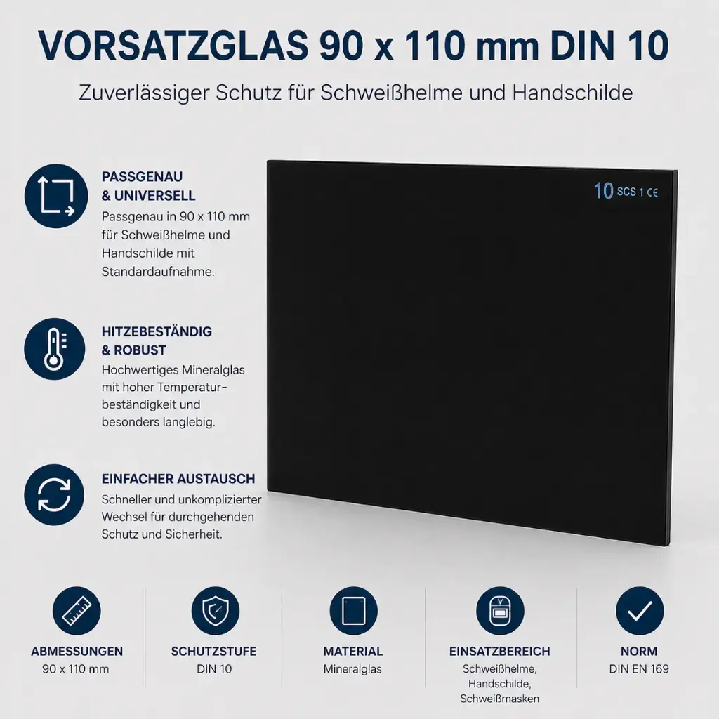 Vorsatzglas 90 x 110 mm DIN 10 für Schweißhelme und Handschilde