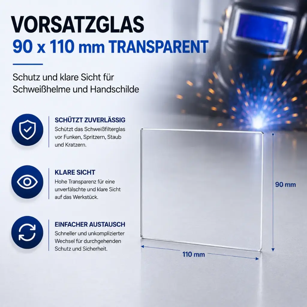 Vorsatzglas 90 x 110 mm Transparent für Schweißhelme und Handschilde