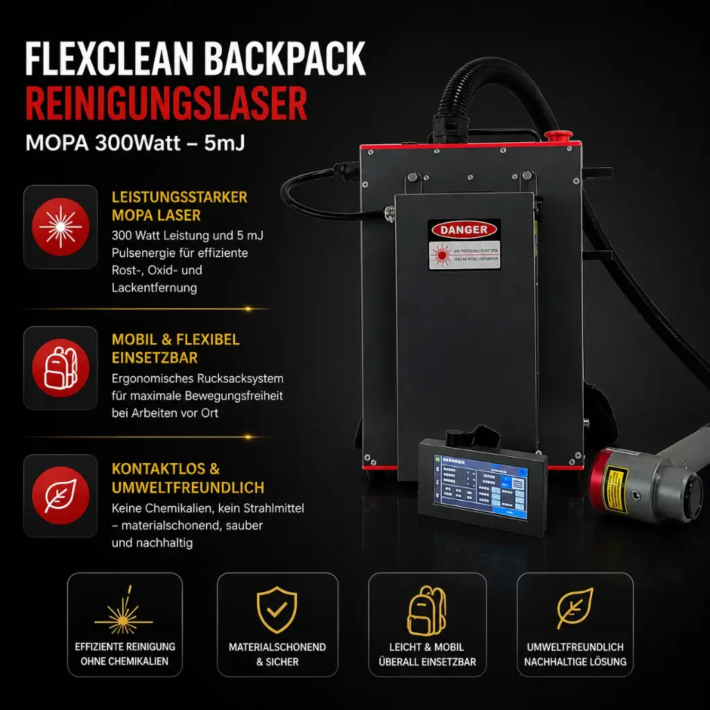 FlexClean Backpack Reinigungslaser MOPA 300W 5mJ