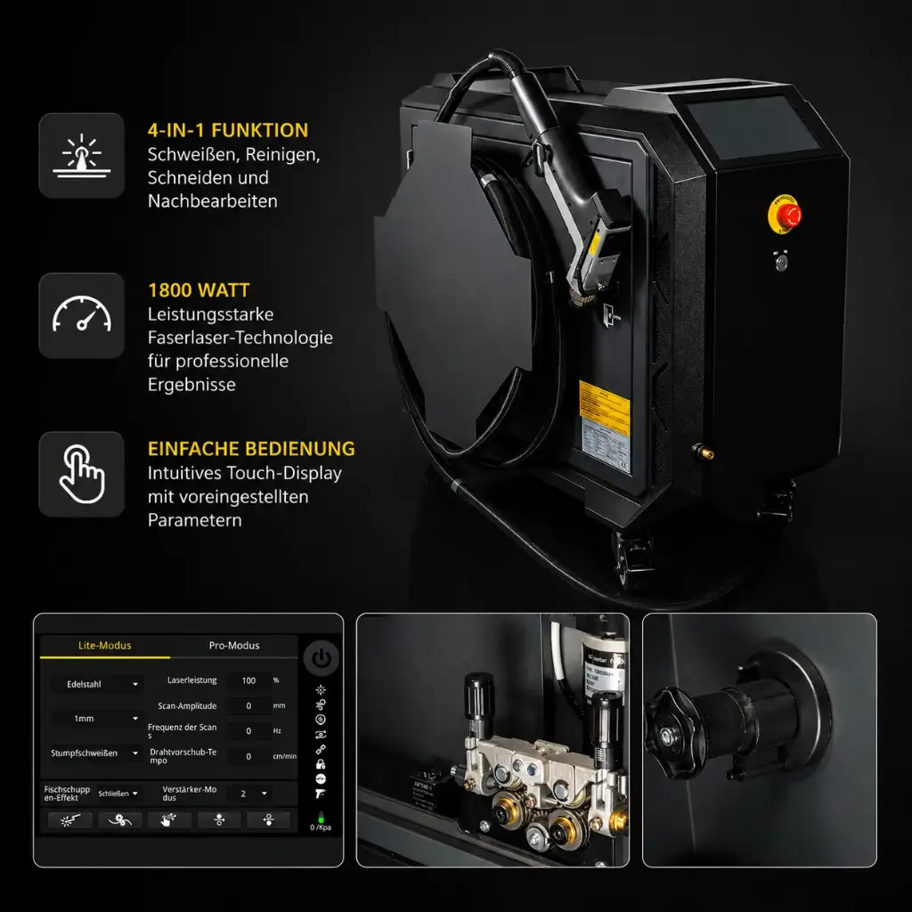 BD 4-in-1 mobile Laserschweißanlage 1800 Watt – Schweißen, Reinigen, Schneiden & Nachbearbeiten in einem System