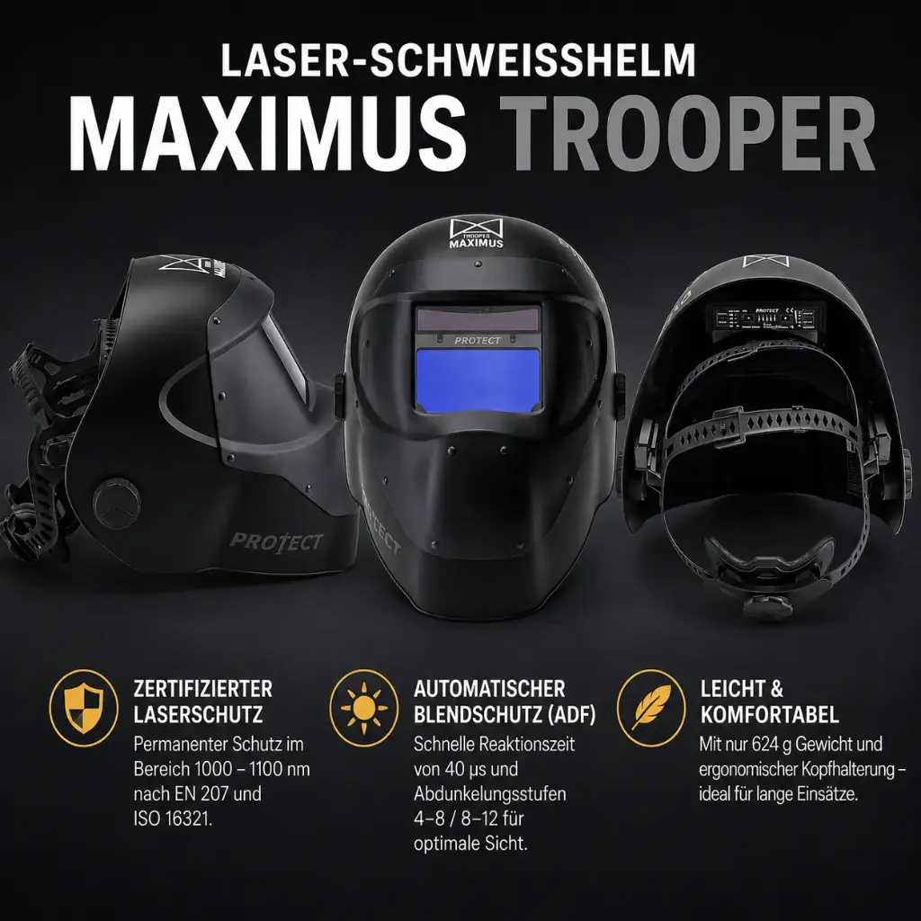 Laser-Schweißhelm MAXIMUS TROOPER – Professioneller Laserschutz mit automatischem Blendschutz (ADF)