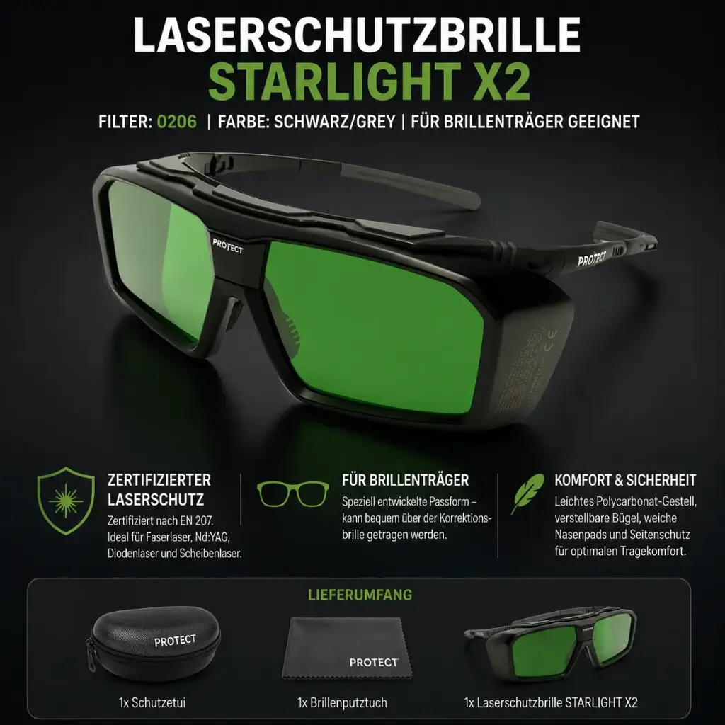 Laserschutzbrille STARLIGHT X2 – Filter 0206, schwarz/grau (für Brillenträger geeignet)