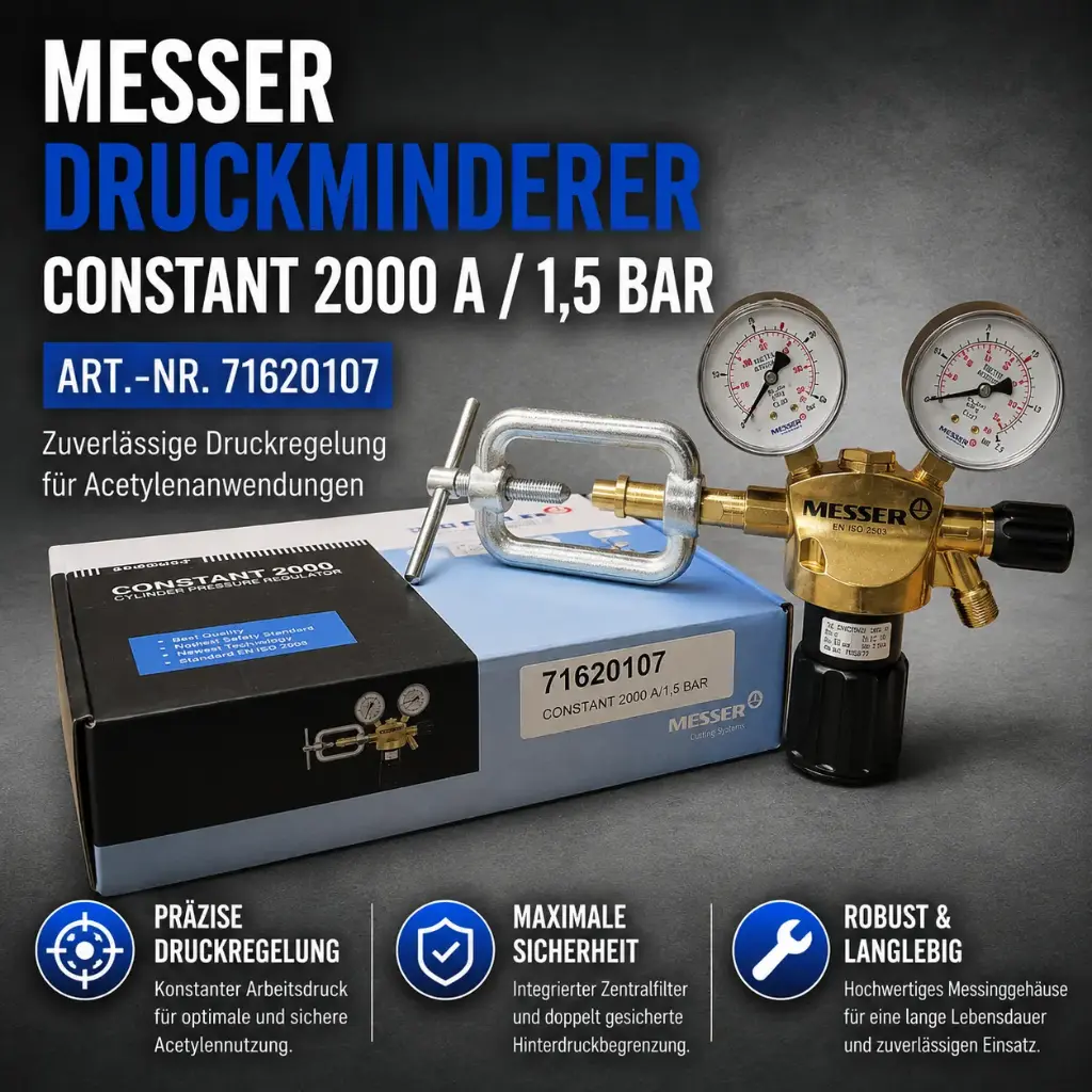 MESSER Druckminderer Constant 2000 A/1,5 bar – Acetylen Druckregler – Art.-Nr. 71620107