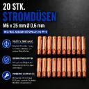 20 Stk. Stromdüsen M6 x 25 mm Ø 0,6 mm – MIG/MAG Kontaktdüsen aus Kupfer