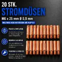 20 Stk. Stromdüsen M6 x 25 mm Ø 0,9 mm – MIG/MAG Kontaktdüsen aus Kupfer