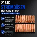 20 Stk. Stromdüsen M6 x 25 mm Ø 1,0 mm – MIG/MAG Kontaktdüsen aus Kupfer