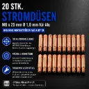 20 Stk. Stromdüsen M6 x 25 mm Ø 1,0 mm für Aluminium – MIG/MAG Kontaktdüsen aus Kupfer