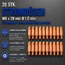 20 Stk. Stromdüsen M6 x 28 mm Ø 1,0 mm für Aluminium – MIG/MAG Kontaktdüsen aus Kupfer
