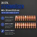 20 Stk. Stromdüsen M8 x 30 mm Ø 0,8 mm – MIG/MAG Kontaktdüsen aus Kupfer