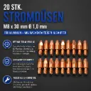 20 Stk. Stromdüsen M8 x 30 mm Ø 1,0 mm für Aluminium – MIG/MAG Kontaktdüsen aus Kupfer