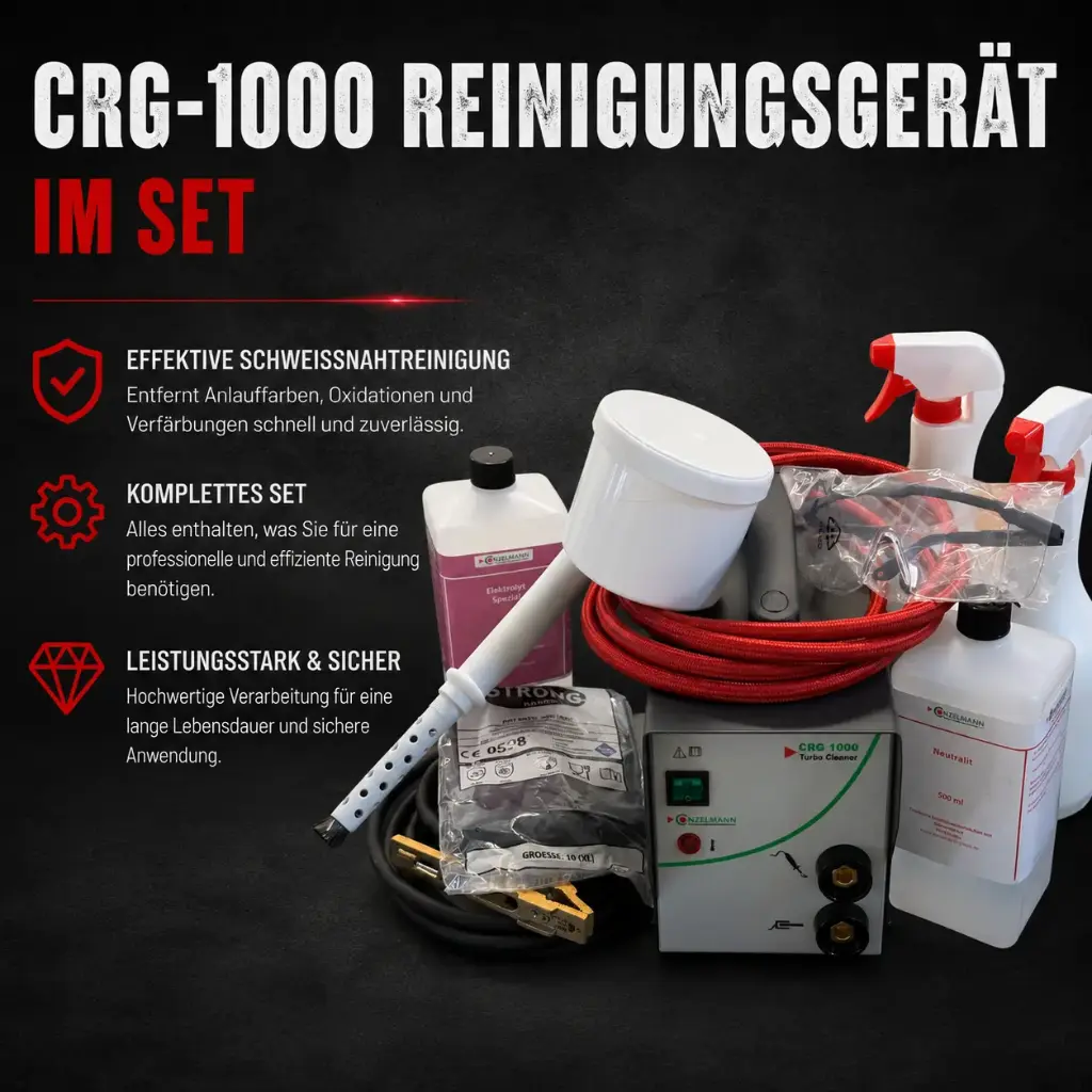 Reinigungsgerät CRG 1000 im Set – Profi Schweißnahtreiniger für Edelstahl mit Signierfunktion