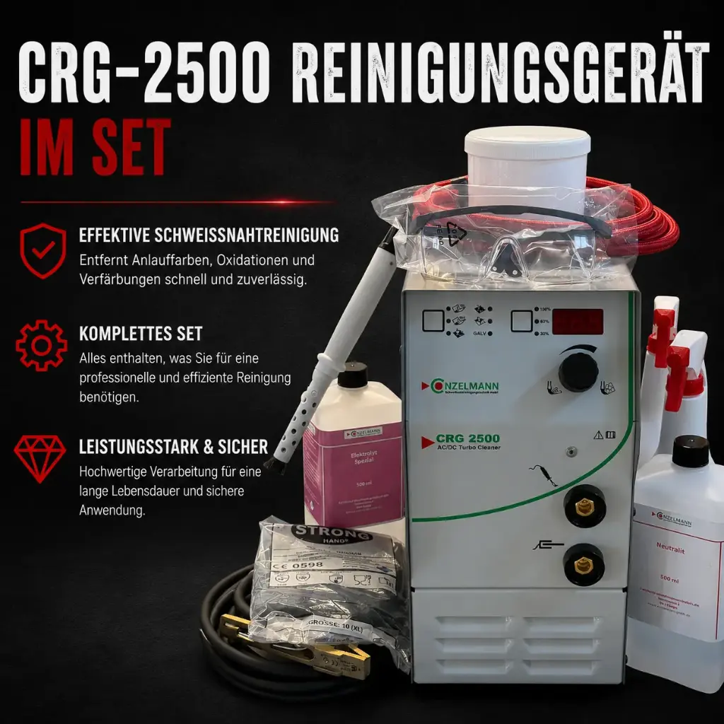 Reinigungsgerät CRG 2500 im Set – Hochleistungs-Schweißnahtreiniger für Edelstahl, Aluminium und Metalloberflächen