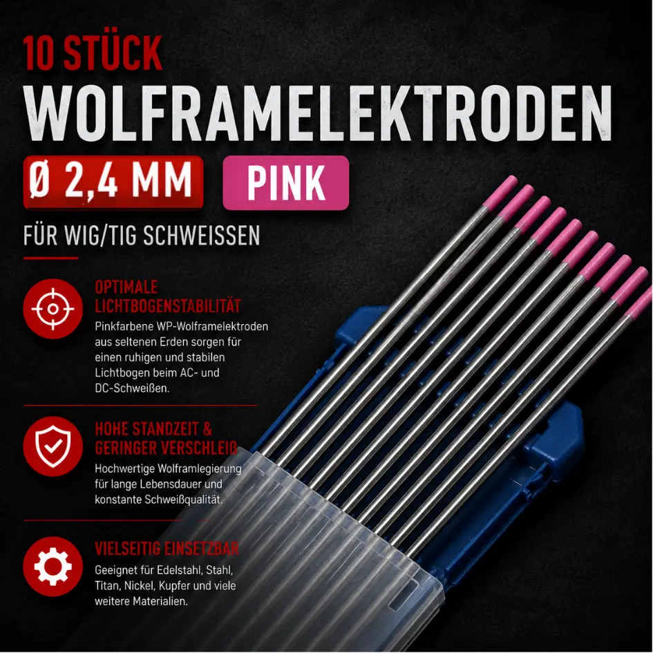 10 Stück Wolframelektrode Pink Ø 2,4 mm x 175 mm – Seltene Erden Elektrode für WIG-Schweißen