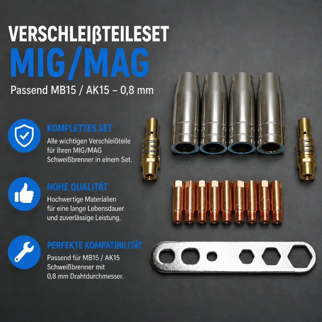 Verschleißteileset MIG/MAG passend MB15 / AK15 – 0,8 mm