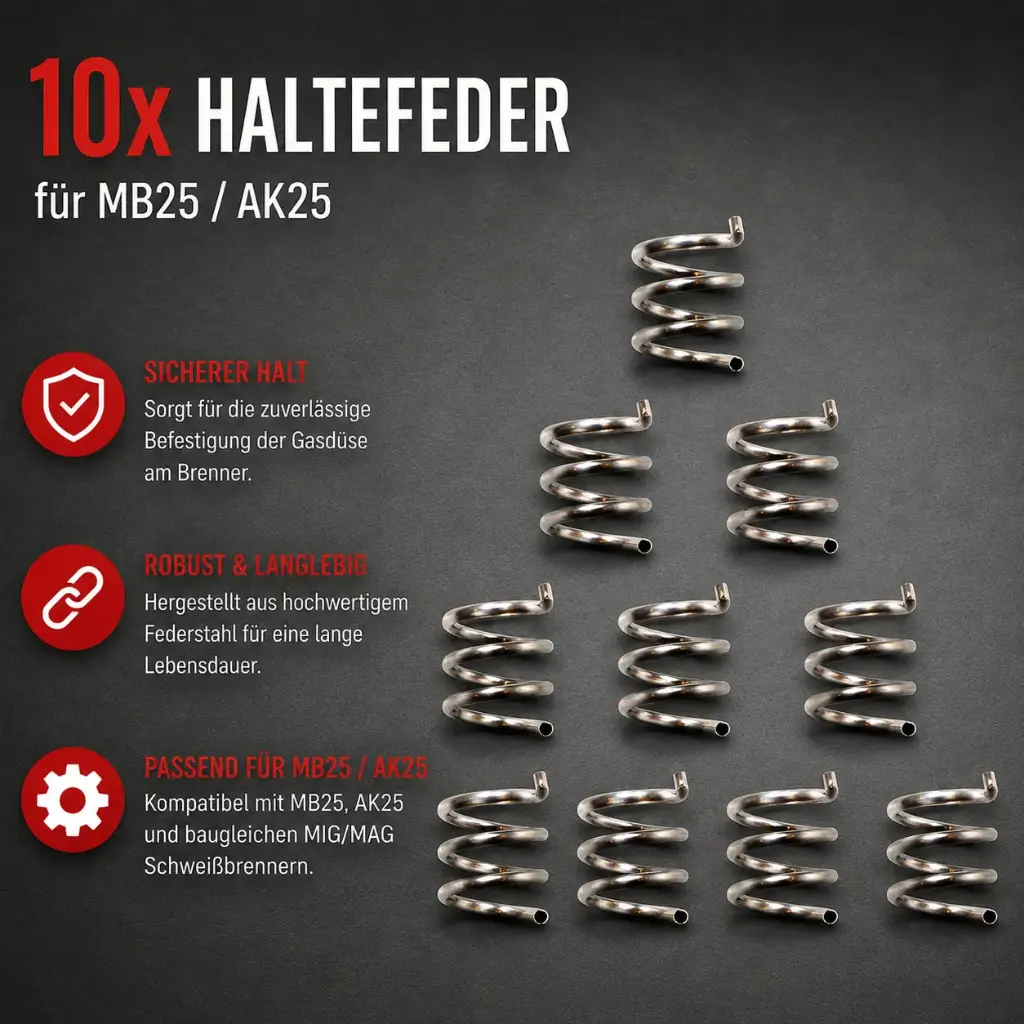 10x Haltefeder für MIG/MAG Schweißbrenner MB25 / AK25