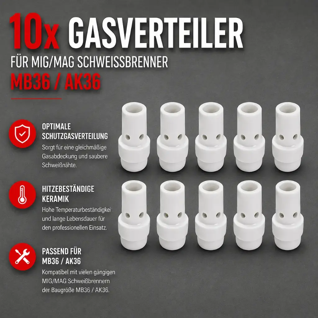 10x Gasverteiler Keramik für MIG/MAG Schweißbrenner MB36 / AK36