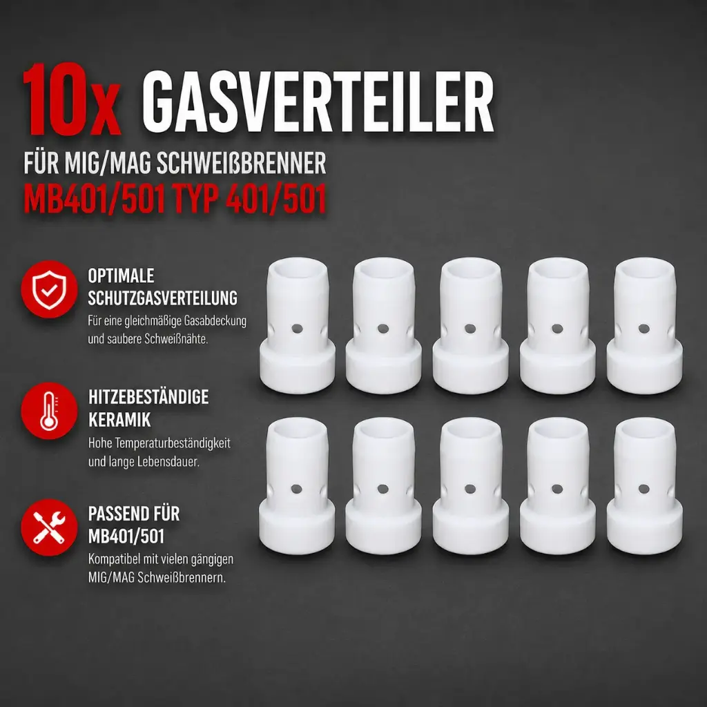 10x Gasverteiler Keramik für MIG/MAG Schweißbrenner MB401 / MB501