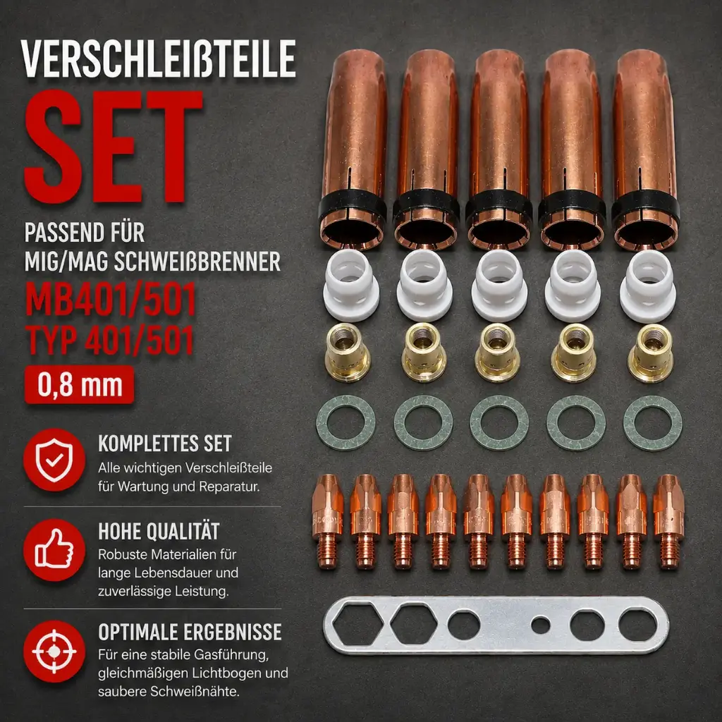 Verschleißteile Set MIG/MAG passend MB401 / MB501 Typ 401/501 – 0,8 mm