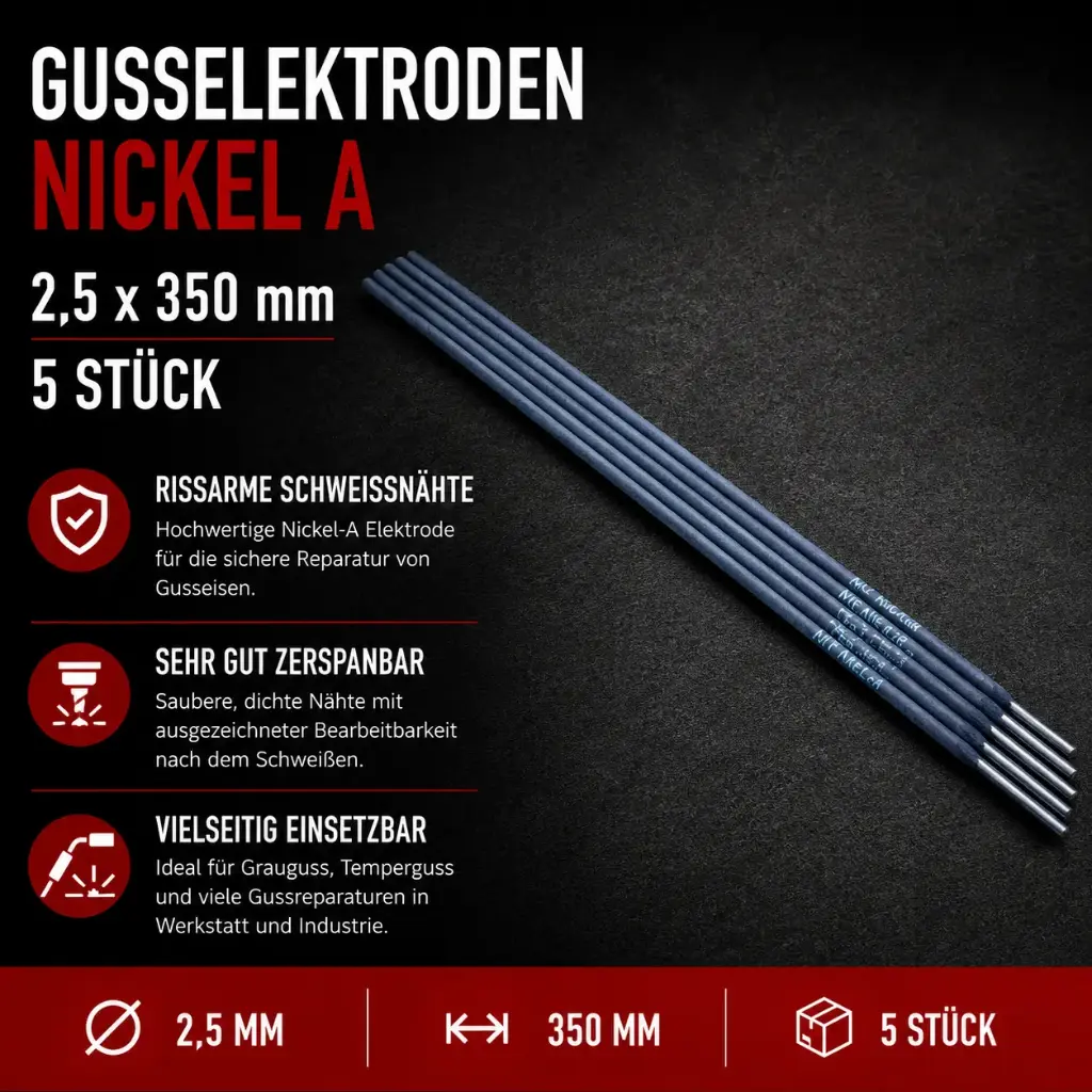 Stabelektroden Gusselektroden Nickel A 2,5 x 350 mm – 5 Stück