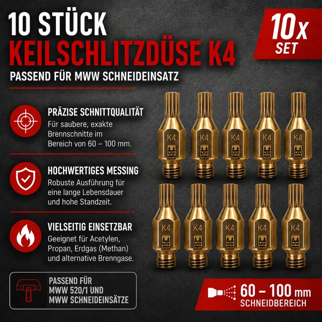 10 Stück Keilschlitzdüse K4 – Schneiddüsen 60-100 mm passend für MWW Schneideinsatz