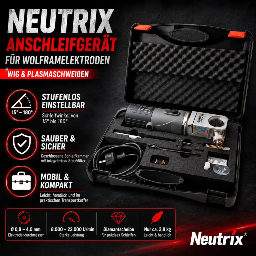 Neutrix Anschleifgerät für Wolframelektroden – Professionelles Schleifgerät für WIG- und Plasmaschweißen WAG 40