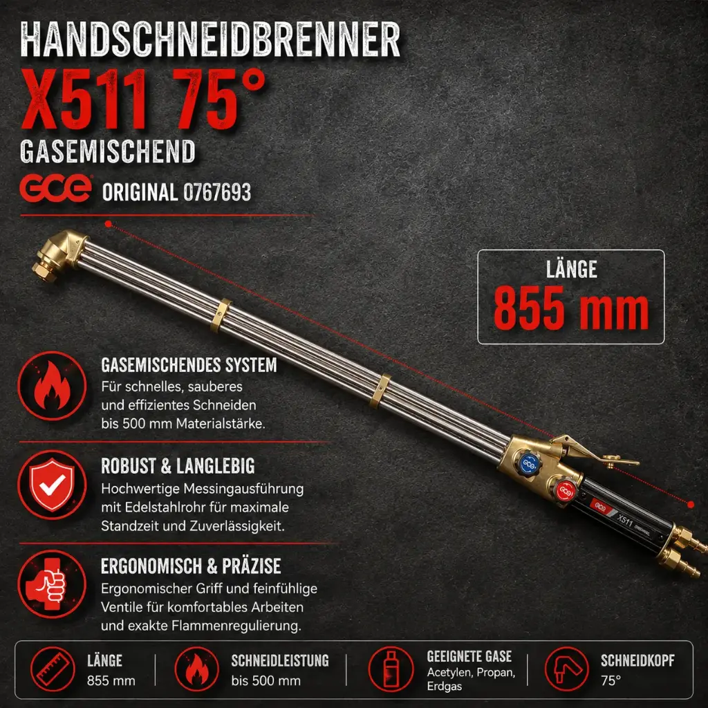 Handschneidbrenner X511 75° gasemischend GCE Original 0767693 - 855mm
