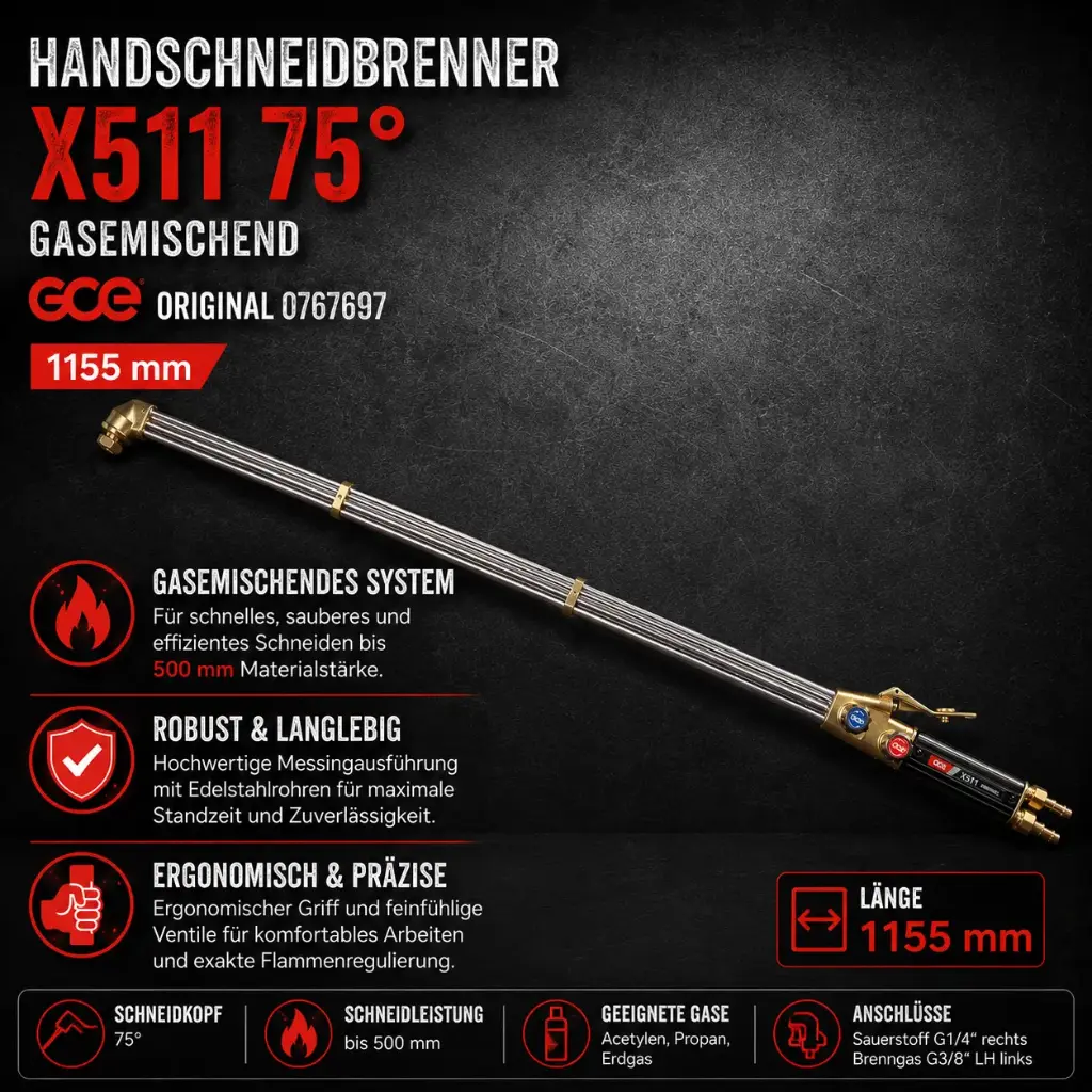 Handschneidbrenner X511 75° gasemischend GCE Original 0767697 – 1155 mm