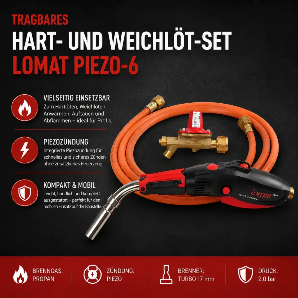 Tragbares Hart- und Weichlöt-Set LOMAT PIEZO-6 – Professionelle Propan-Lötgarnitur