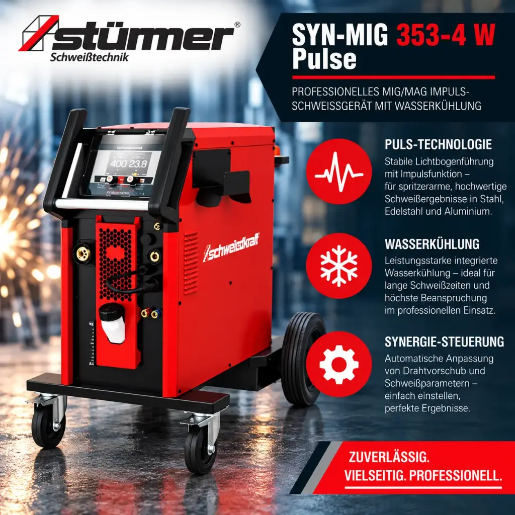 STÜRMER SYN-MIG 353-4 W Pulse – Professionelles MIG/MAG Impuls-Schweißgerät mit Wasserkühlung