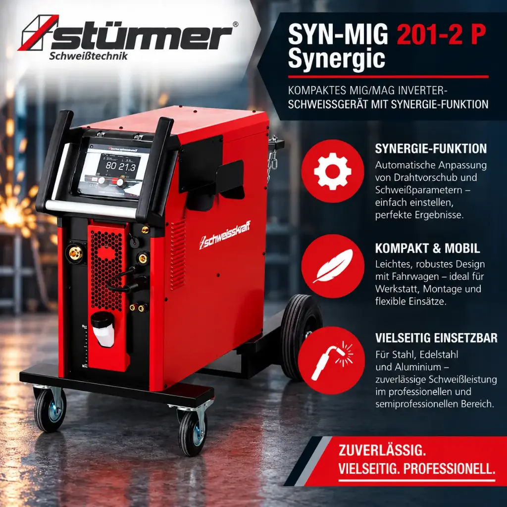 STÜRMER SYN-MIG 201-2 P Synergic – Kompaktes MIG/MAG Inverter-Schweißgerät mit Synergie-Funktion