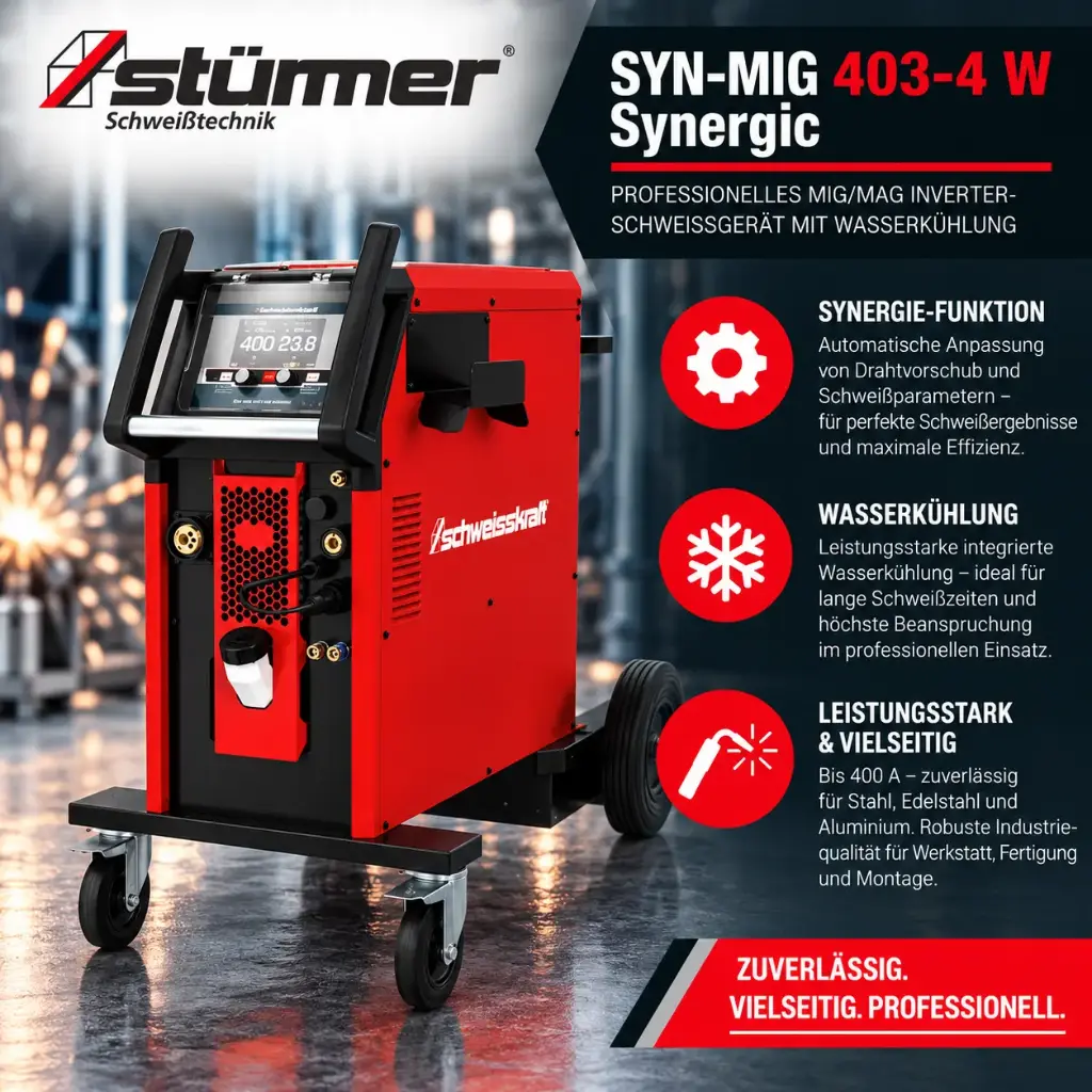 STÜRMER SYN-MIG 403-4 W Synergic – Professionelles MIG/MAG Inverter-Schweißgerät mit Wasserkühlung