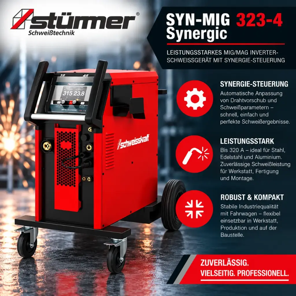 STÜRMER SYN-MIG 323-4 Synergic – Leistungsstarkes MIG/MAG Inverter-Schweißgerät mit Synergie-Steuerung