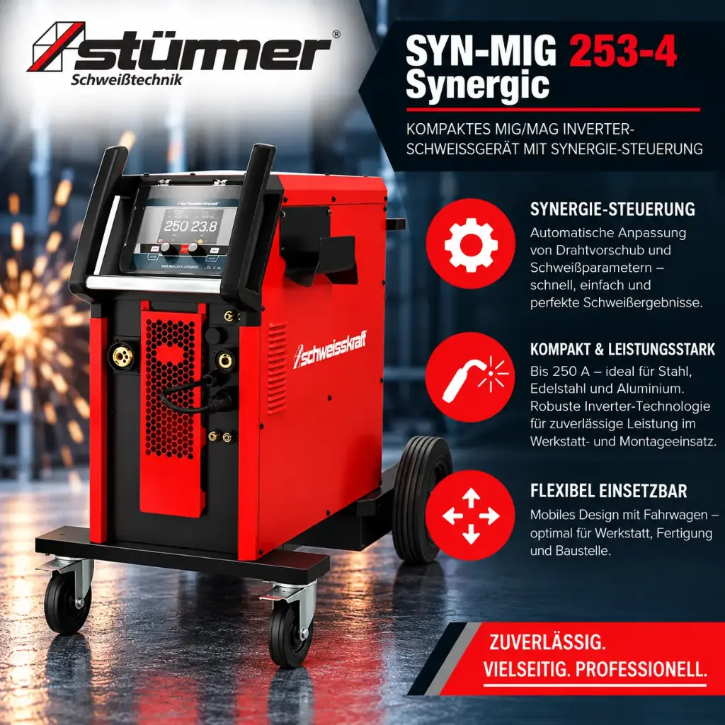 STÜRMER SYN-MIG 253-4 Synergic – Kompaktes MIG/MAG Inverter-Schweißgerät mit Synergie-Steuerung