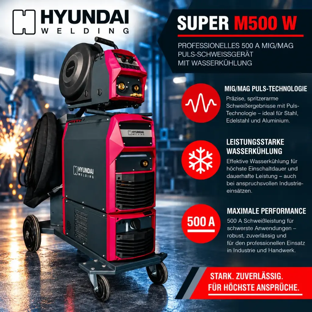Hyundai Super M500 W – Professionelles 500 A MIG/MAG Puls-Schweißgerät mit Wasserkühlung