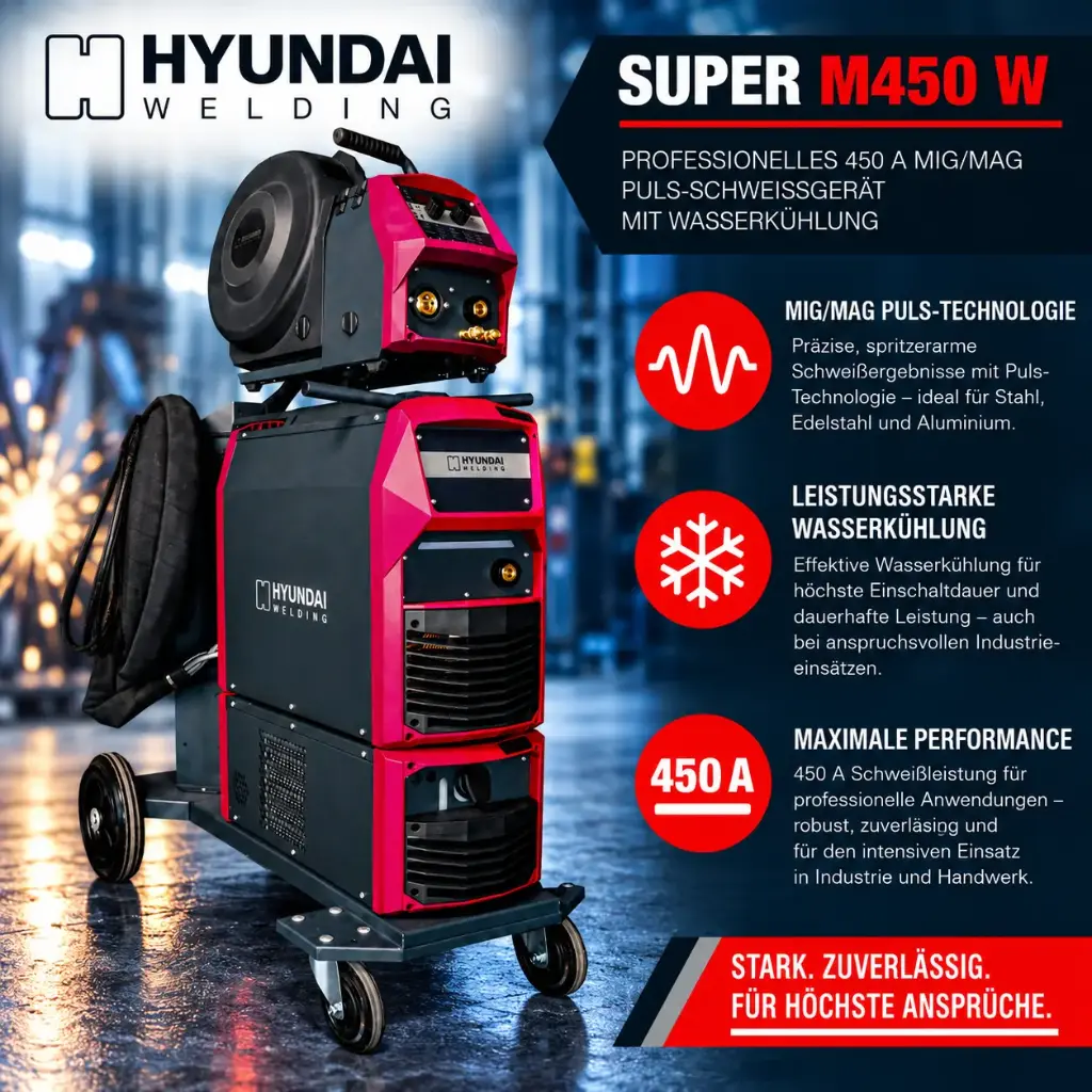 Hyundai Super M450 W – Professionelles 450 A MIG/MAG Puls-Schweißgerät mit Wasserkühlung