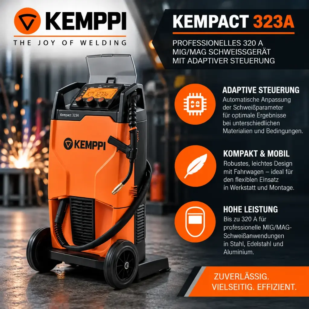 Kemppi Kempact 323A – Professionelles 320 A MIG/MAG Schweißgerät mit adaptiver Steuerung