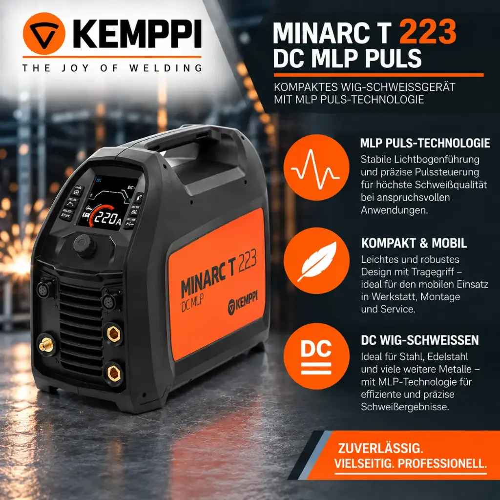 Kemppi Minarc T 223 DC MLP Puls – Mobiles 220 A WIG DC Puls-Schweißgerät für Profis