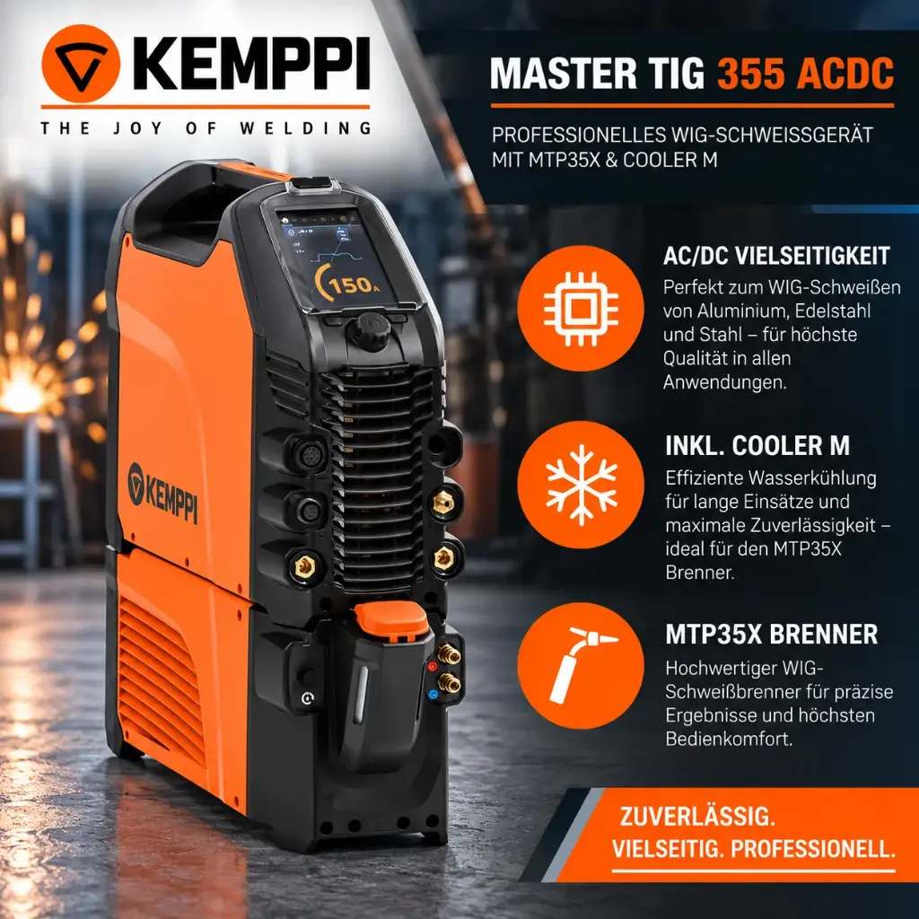 Kemppi MasterTig 355 ACDC mit MTP35X & Cooler M – Professionelles 350 A WIG AC/DC Puls-Schweißgerät