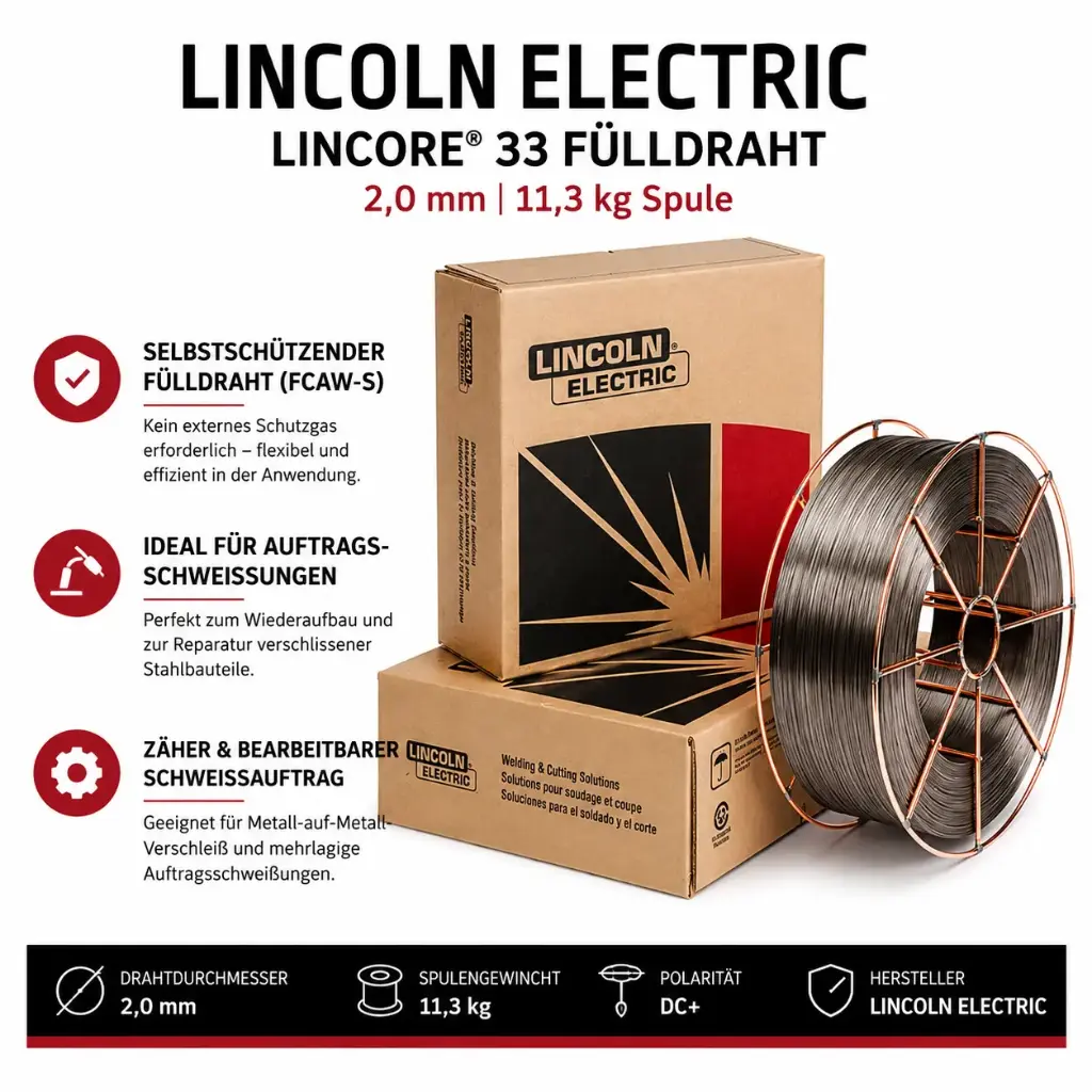 Lincoln Electric Lincore® 33 – selbstschützender Fülldraht 2,0 mm | 11,3 kg