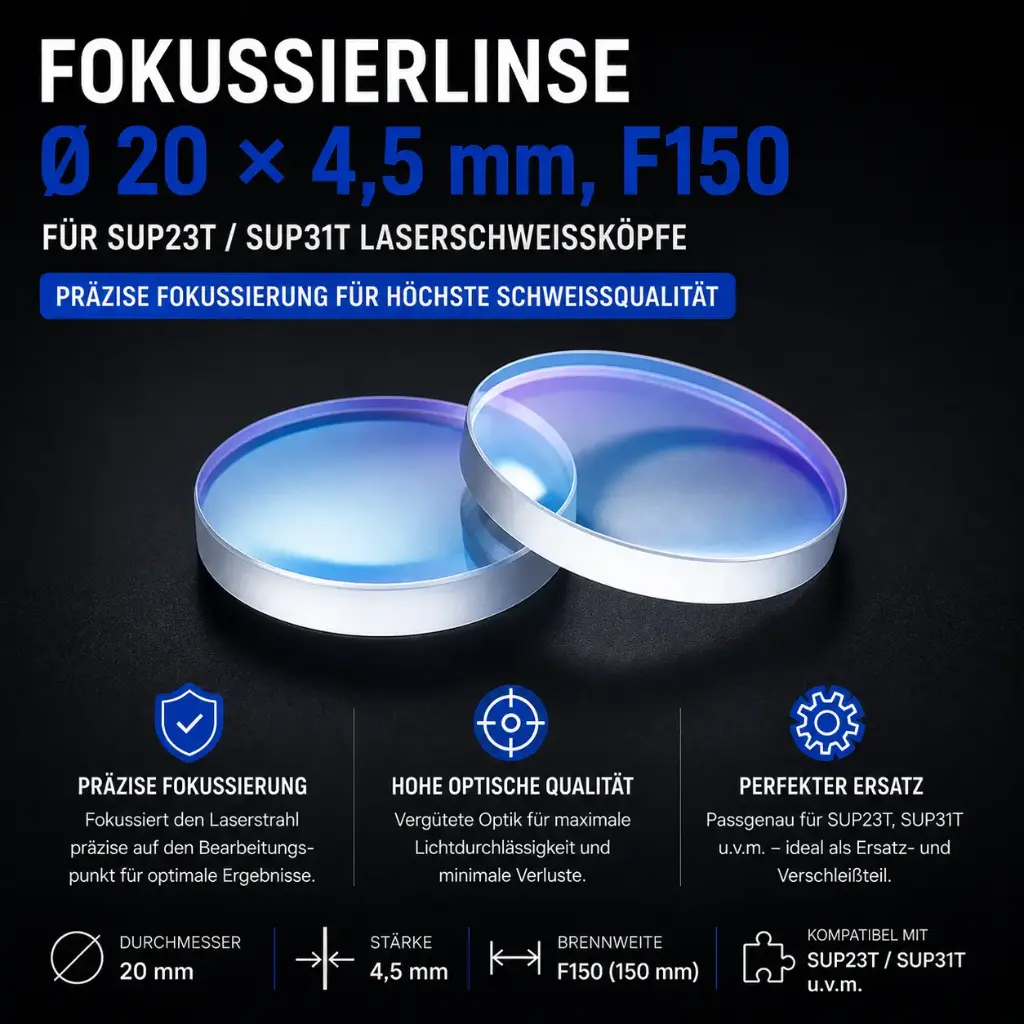 Fokussierlinse Ø 20 × 4,5 mm F150 – für SUP23T / SUP31T / SUP Laserschweißköpfe