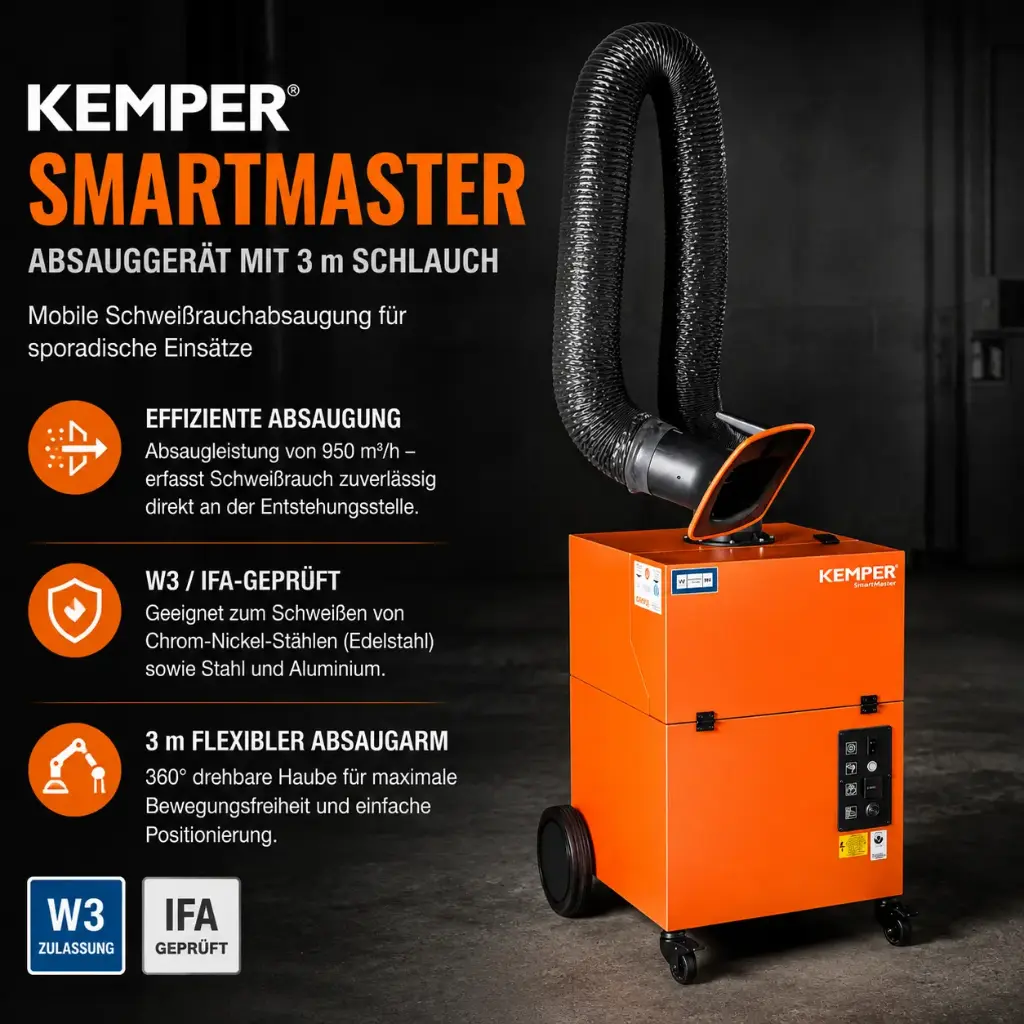 KEMPER SmartMaster Absauggerät – mobile Schweißrauchabsaugung mit 3 m Absaugarm