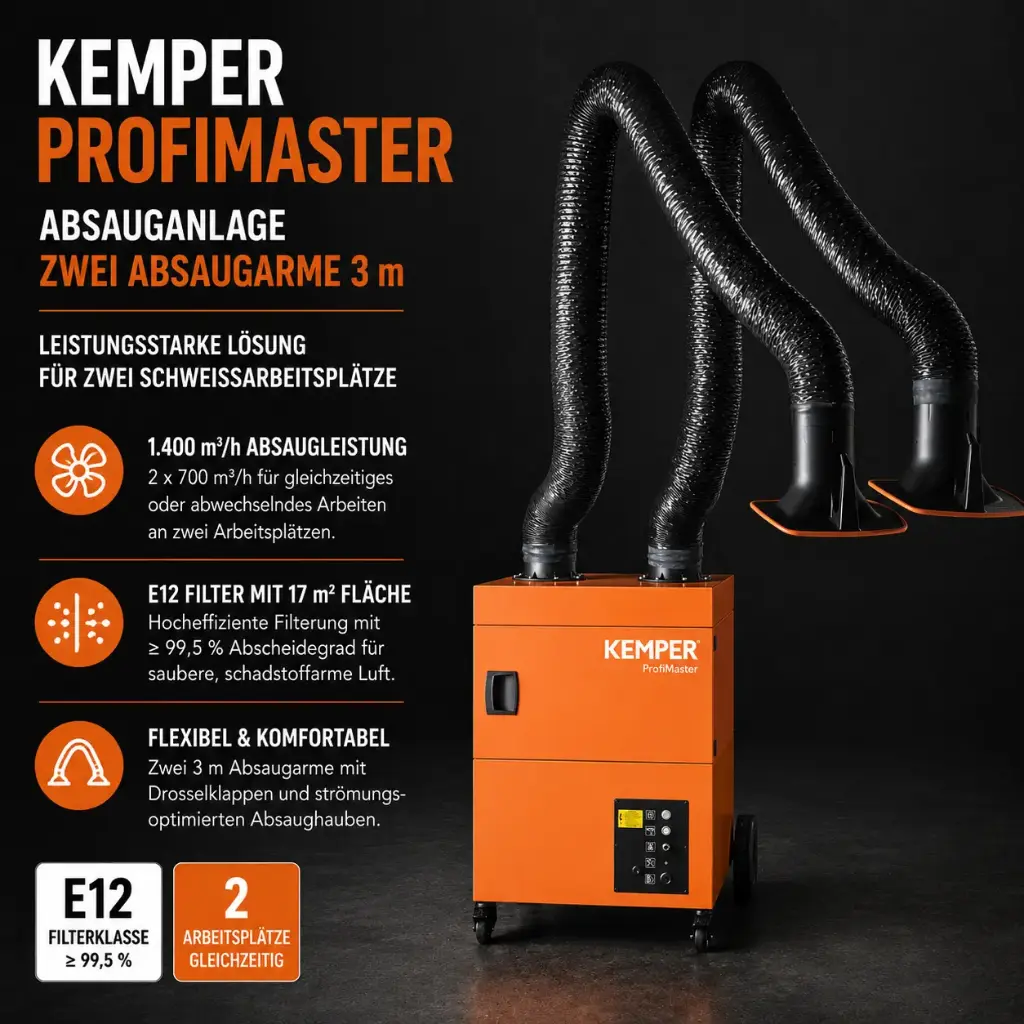 KEMPER ProfiMaster Absauganlage – 2 × 3 m Absaugarm für zwei Schweißarbeitsplätze